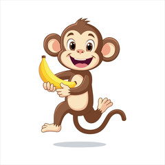 Happy Cartoon Monkey Holding Banana,Cute Monkey Vector Illustration,Funny Monkey Character for Kids,Cartoon Monkey with Banana Vector,Playful Monkey Mascot Design,Smiling Monkey Clipart for Children
