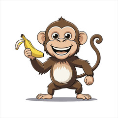 Happy Cartoon Monkey Holding Banana,Cute Monkey Vector Illustration,Funny Monkey Character for Kids,Cartoon Monkey with Banana Vector,Playful Monkey Mascot Design,Smiling Monkey Clipart for Children