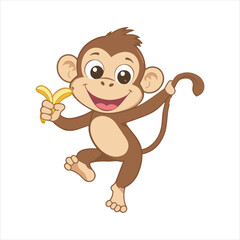 Happy Cartoon Monkey Holding Banana,Cute Monkey Vector Illustration,Funny Monkey Character for Kids,Cartoon Monkey with Banana Vector,Playful Monkey Mascot Design,Smiling Monkey Clipart for Children