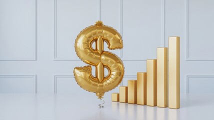 Gold dollar sign balloon and rising bar graph