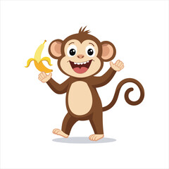 Happy Cartoon Monkey Holding Banana,Cute Monkey Vector Illustration,Funny Monkey Character for Kids,Cartoon Monkey with Banana Vector,Playful Monkey Mascot Design,Smiling Monkey Clipart for Children