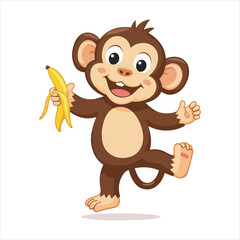 Happy Cartoon Monkey Holding Banana,Cute Monkey Vector Illustration,Funny Monkey Character for Kids,Cartoon Monkey with Banana Vector,Playful Monkey Mascot Design,Smiling Monkey Clipart for Children
