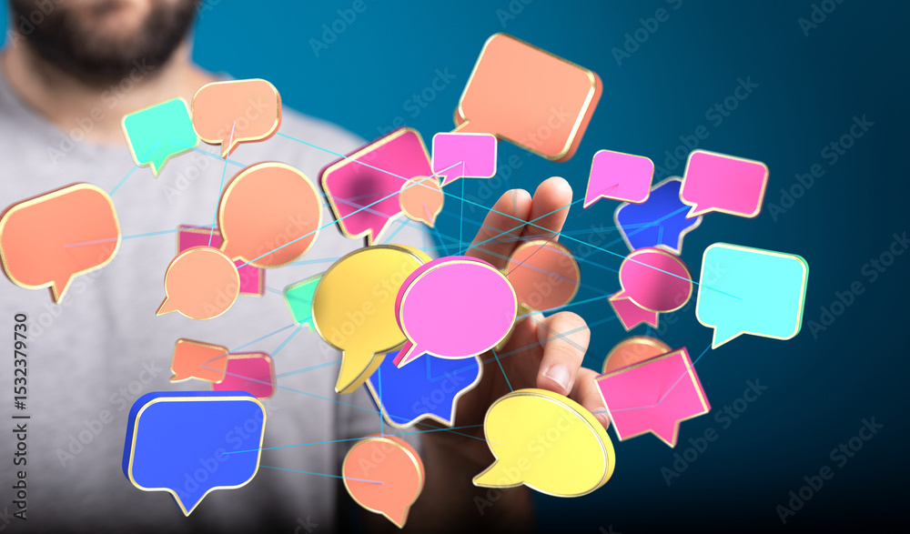 Fototapete Abstract image of interconnected speech bubbles, representing communication and networking.