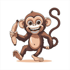 Obraz premium Happy Cartoon Monkey Holding Banana,Cute Monkey Vector Illustration,Funny Monkey Character for Kids,Cartoon Monkey with Banana Vector,Playful Monkey Mascot Design,Smiling Monkey Clipart for Children