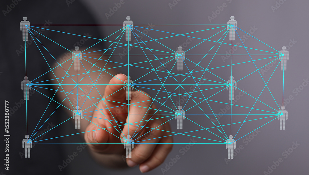 Poster abstract image of a network, showing interconnected people. ideal for technology, teamwork, and glob