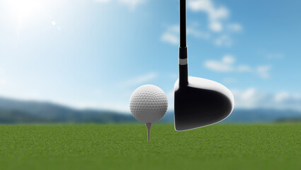 golf ball on tee with clear sky and sunlight