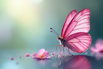 Delicate pink butterfly wings, soft focus, white backdrop, isolated, grace