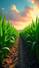 Emerald rows of sugarcane under a vibrant sky, plant, panorama