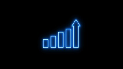 Neon line business graph. Upward pointing arrow icon illustration. Neon business graph icon on black background.