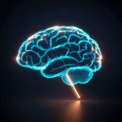 Glowing brain digital illustration neural network blue light futuristic science technology artificial intelligence