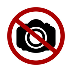 Sign prohibiting photography on white background. Vector illustration.