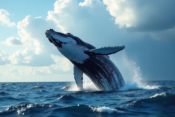 Humpback whale breaches, dramatic sky, ocean spray , water spray, ocean life