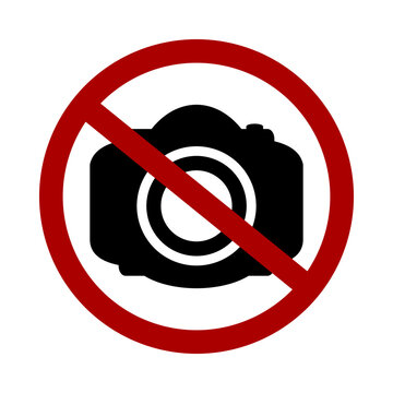 Sign prohibiting photography on white background. Vector illustration.