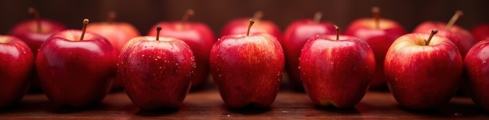 Luscious red apples, glistening with water droplets , clean, freshness