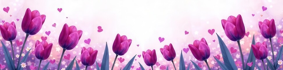 Metallic purple & watercolor tulips, flowing abstract floral border  Perfect for creative projects , modern, paint