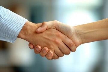 Close-up view of agent and client shaking hands after signing a contract for buying a new apartment., Generative AI