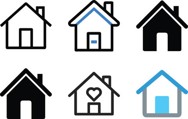 Obraz premium Six icon Collection of varied house icons showcasing different styles and color schemes