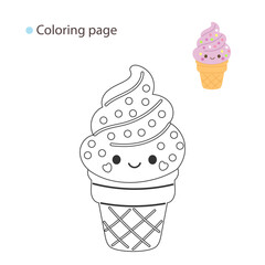 Cute ice cream cone coloring page with sprinkles and hearts, ideal for kids' crafts, fun activities, and educational worksheets.