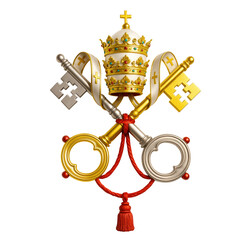 Realistic 3D Vatican Coat of Arms with Papal Tiara and Keys - 3D Render of Vatican Emblem with Crossed Keys and Papal Crown