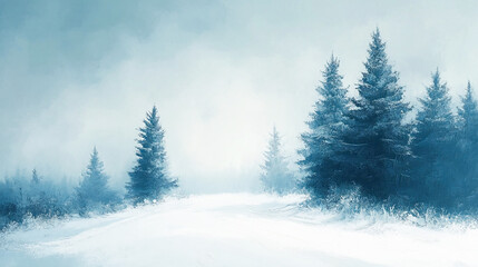 Obraz premium Abstract minimalist winter landscape painting with expressive brushstrokes and subdued colors