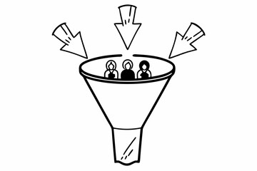 Flat Vector Illustration of Digital Marketing Funnel with Icons and Arrows