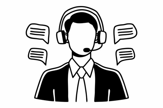 Flat Illustration of Customer Support Agent with Headset and Chat Bubbles