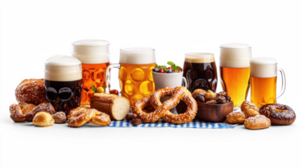 Oktoberfest Beers and Snacks on Transparent Background