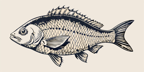 Detailed Illustration of a Fish, Vintage Style