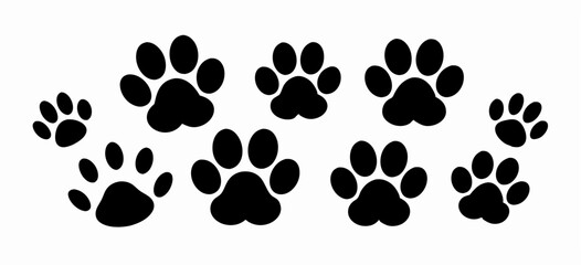 Collection of Black Paw Prints; Dog & Cat Paws