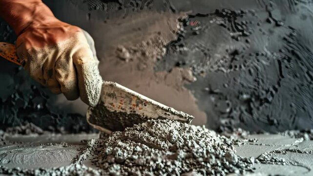 Worker expertly mixes and spreads cement to ensure a solid foundation in a construction site, showcasing craftsmanship and precision