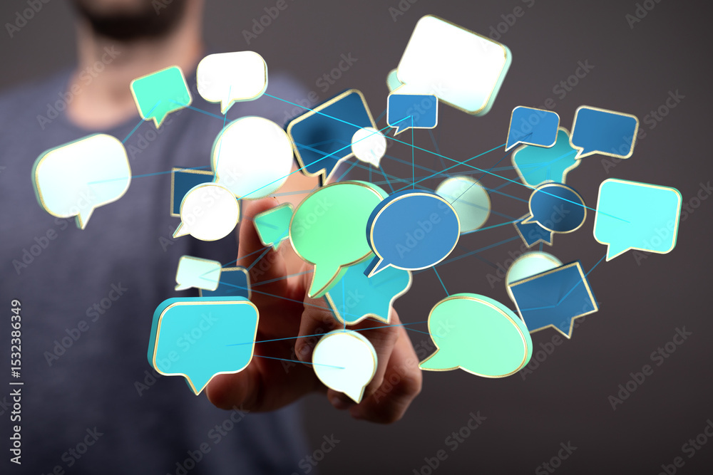 Aufkleber Abstract image of interconnected speech bubbles, symbolizing global communication and networking.