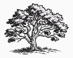 Hand-drawn Sketch of a Large Oak Tree