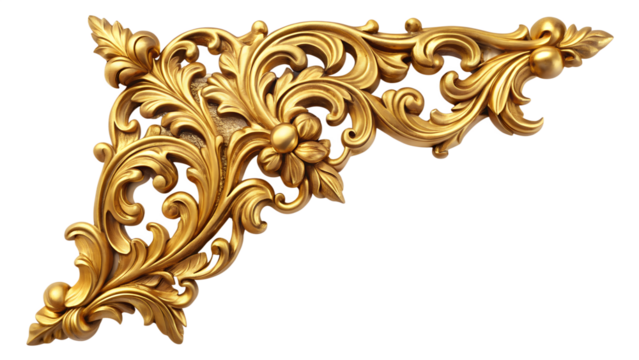 Ornate Gold Decoration: A close-up image of a golden decorative element, meticulously crafted with intricate floral and leaf motifs, showcasing classical elegance and timeless design.