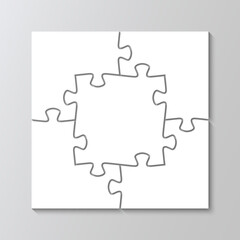 Puzzle infographic with 5 pieces. Jigsaw puzzle business presentation with steps, parts of process diagram. Puzzle square grid. Business presentation for info graphics. Vector illustration