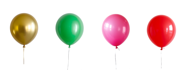 Four colorful balloons isolated on transparent background