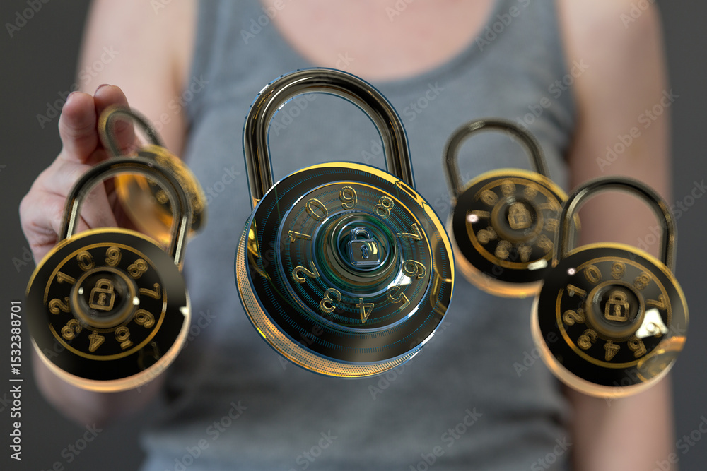 Poster high-quality image of combination locks, symbolizing data protection and online security.