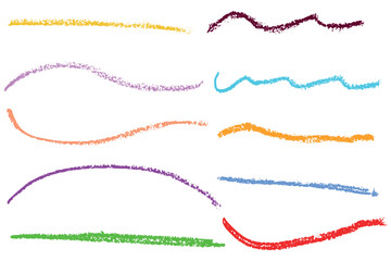 Colorful hand drawn lines with chalk and wax crayon texture. A playful set of sketchy underlines.