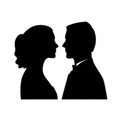 black silhouette profile portrait male and female 