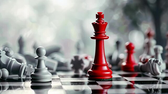 A chessboard filled with meticulous pieces highlights a crucial moment in a competitive match, filled with strategy and tension