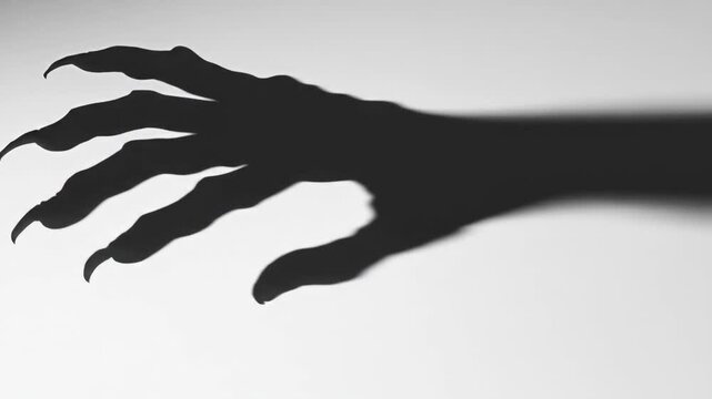 Creepy claw silhouette on white. Fearful monster shadow art.