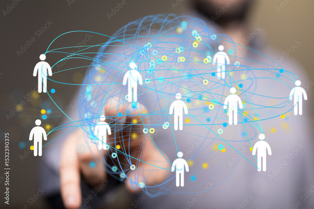 Poster Visual representation of a global network, connecting people and businesses.  Ideal for teamwork, communication, and technology concepts.