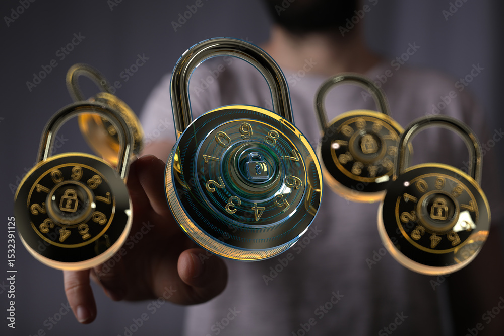 Fototapete image of multiple digital combination locks, symbolizing data security and protection.