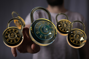 Image of multiple digital combination locks, symbolizing data security and protection.