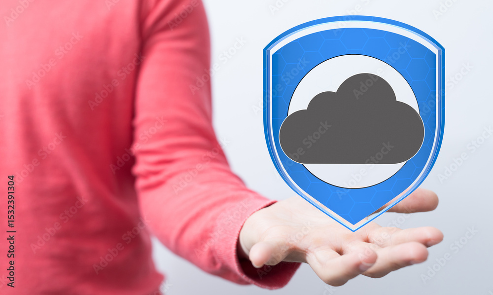 Poster Protecting your data in the cloud.  Ensuring security and privacy.