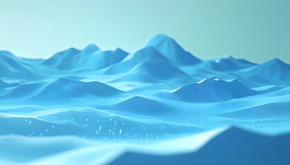Abstract digital landscape of light blue mountains.