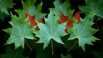 Vibrant Green and Red Maple Leaves Autumn Nature