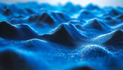 Abstract digital landscape with textured blue peaks.
