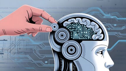 Human Hand Adjusting Gears in a Robotic Head with Circuitry Design