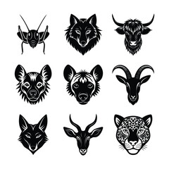 Set of animal Head vector Silhouette illustration