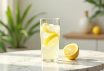 Fototapeta premium Lemon Water with Slice and Half Fruit